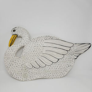 Wooden Platter Serving Tray Carved Goose Water Fowl Hand Painted 22x12.5” Lg